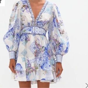 NWT $799 Camilla Paintmpo Floral Blue White Multi Color Dress Size M Crystal